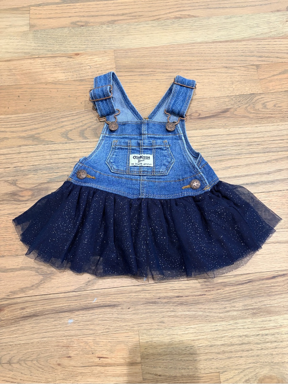 OshKosh baby girl overalls dress with sparkly tulle tutu skirt
